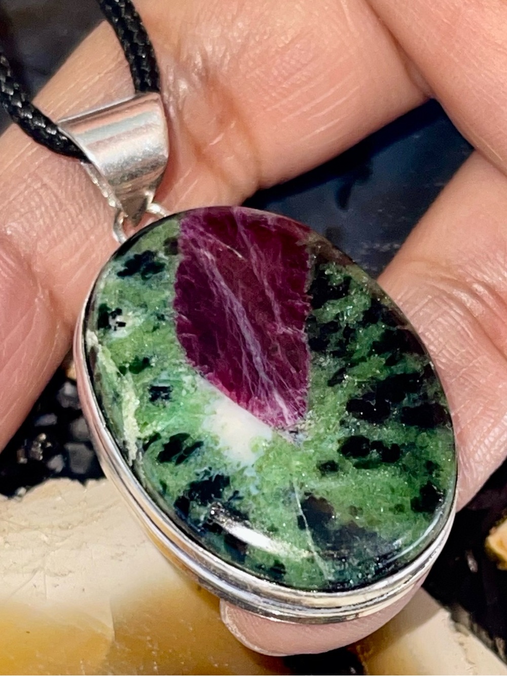 Ruby Zoisite Crystal Pendant 1 7/8”